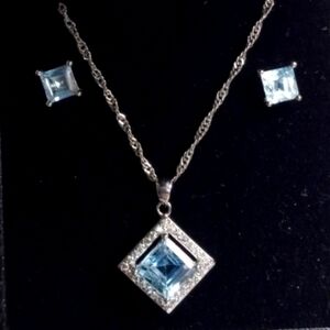 Vintage Genuine Blue Topaz Pendant and Earrings Set – December Birthstone